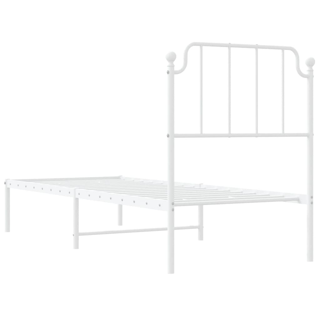 Cadre de lit métal sans matelas avec tête de lit blanc 75x190cm