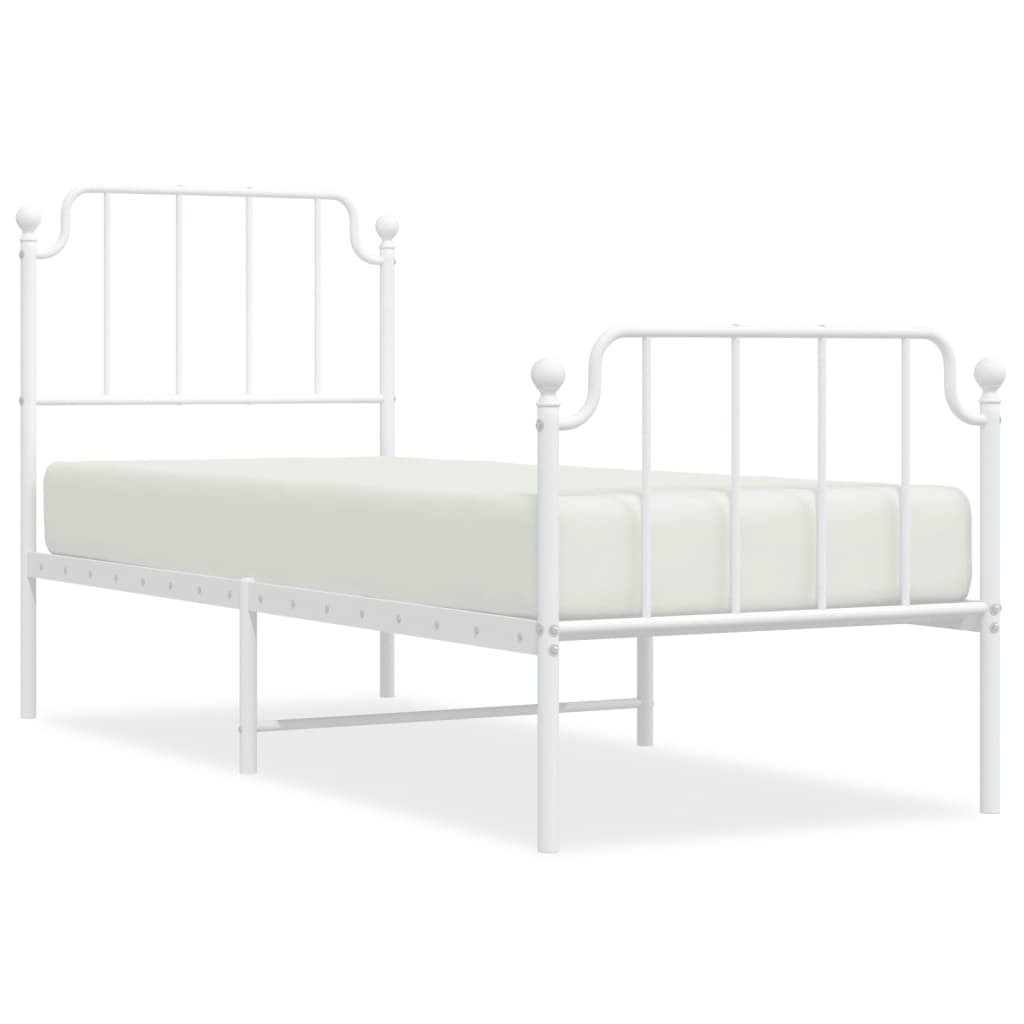 Cadre de lit métal sans matelas avec pied de lit blanc 80x200cm