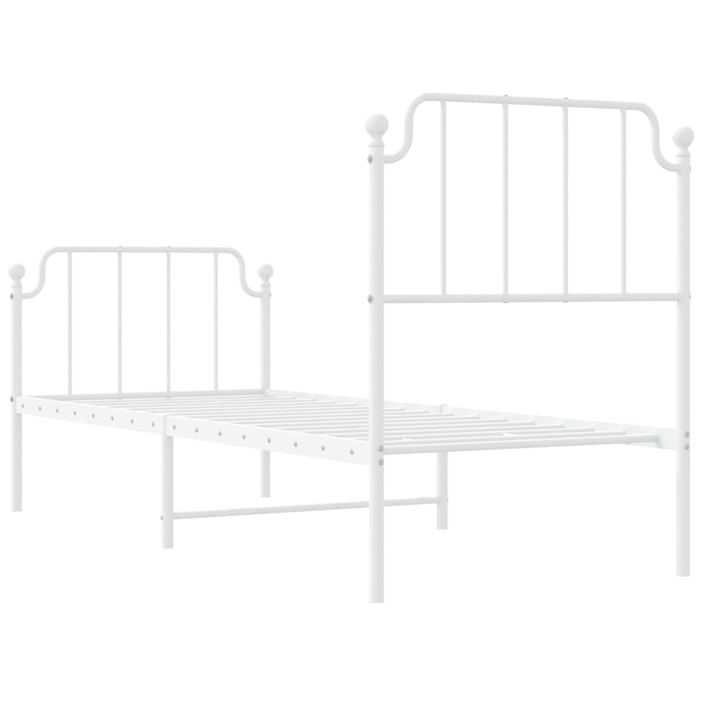 Cadre de lit métal sans matelas avec pied de lit blanc 80x200cm