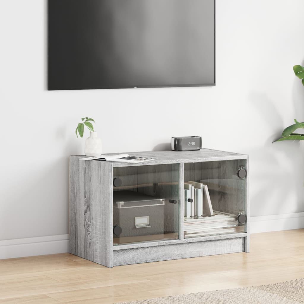 Meuble TV avec portes en verre sonoma gris 68x37x42 cm