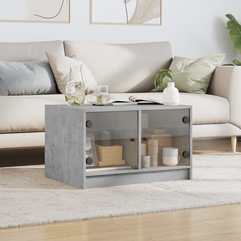 Coffee table with concrete gray glass doors 68x50x42 cm