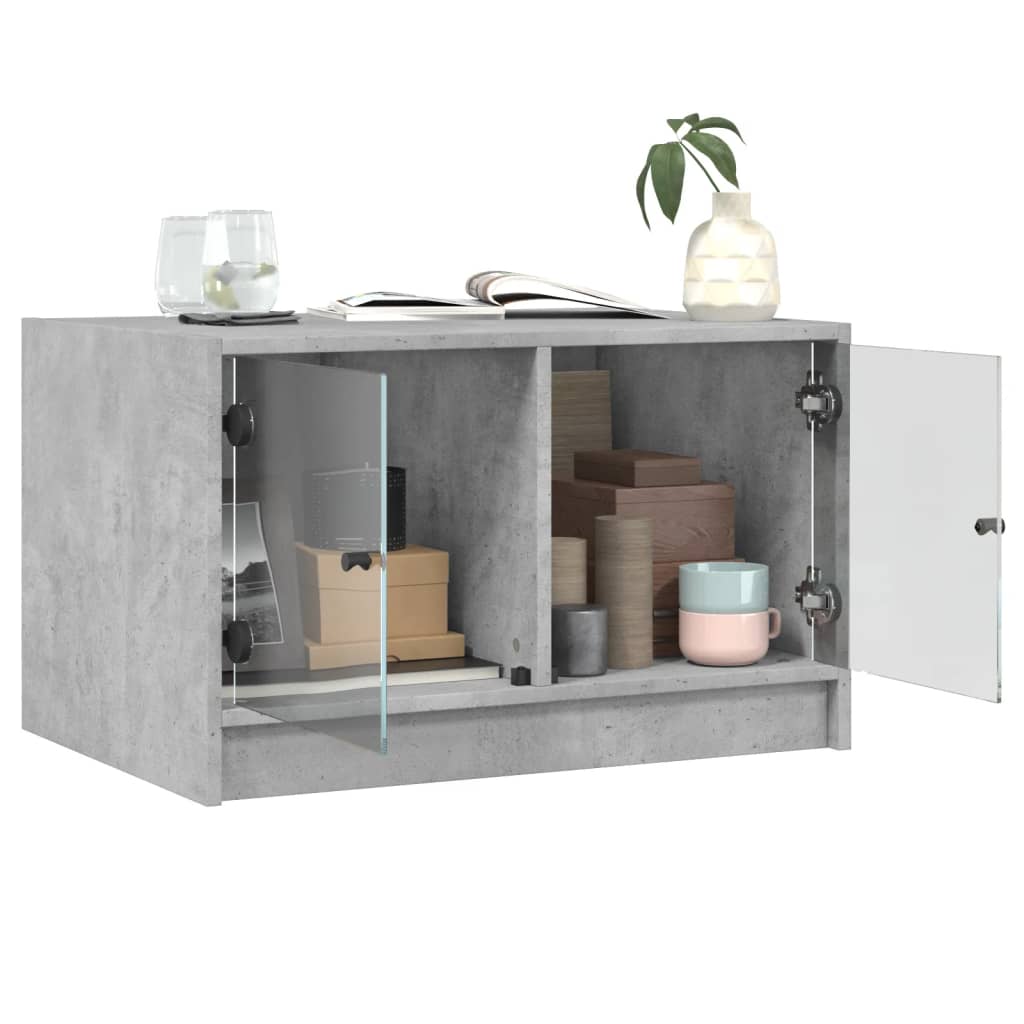 Coffee table with concrete gray glass doors 68x50x42 cm