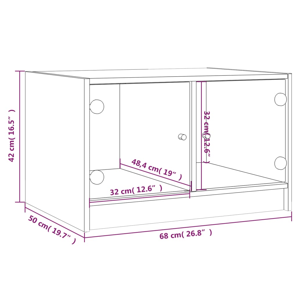 Coffee table with concrete gray glass doors 68x50x42 cm