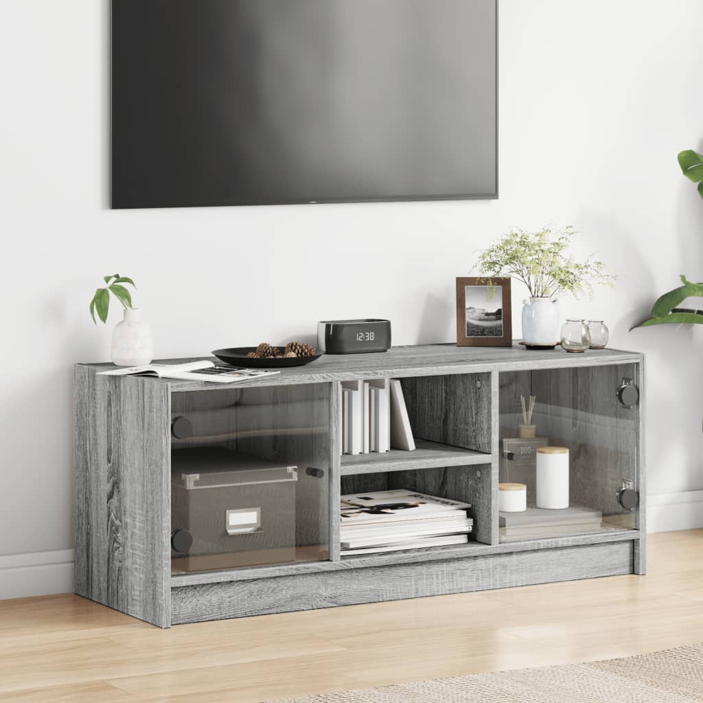 Meuble TV avec portes en verre sonoma gris 102x37x42 cm