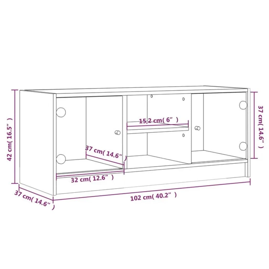 Meuble TV avec portes en verre sonoma gris 102x37x42 cm