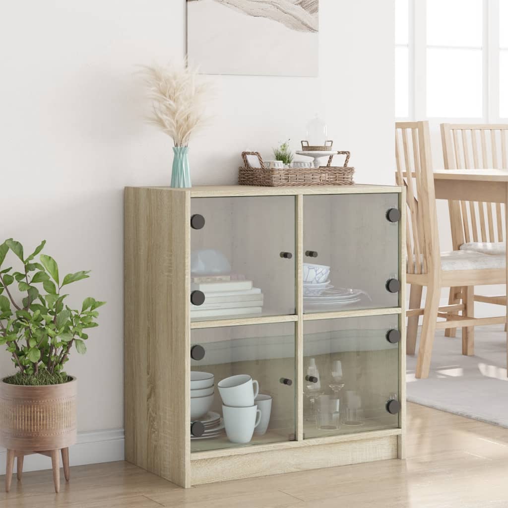 Side cabinet with glass doors sonoma oak 68x37x75.5cm