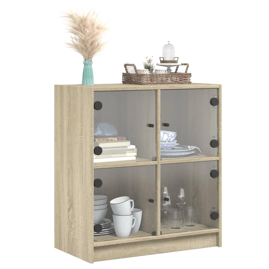 Side cabinet with glass doors sonoma oak 68x37x75.5cm