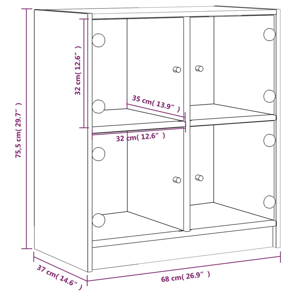 Beistellschrank mit Glastüren Sonoma-Eiche 68x37x75,5cm