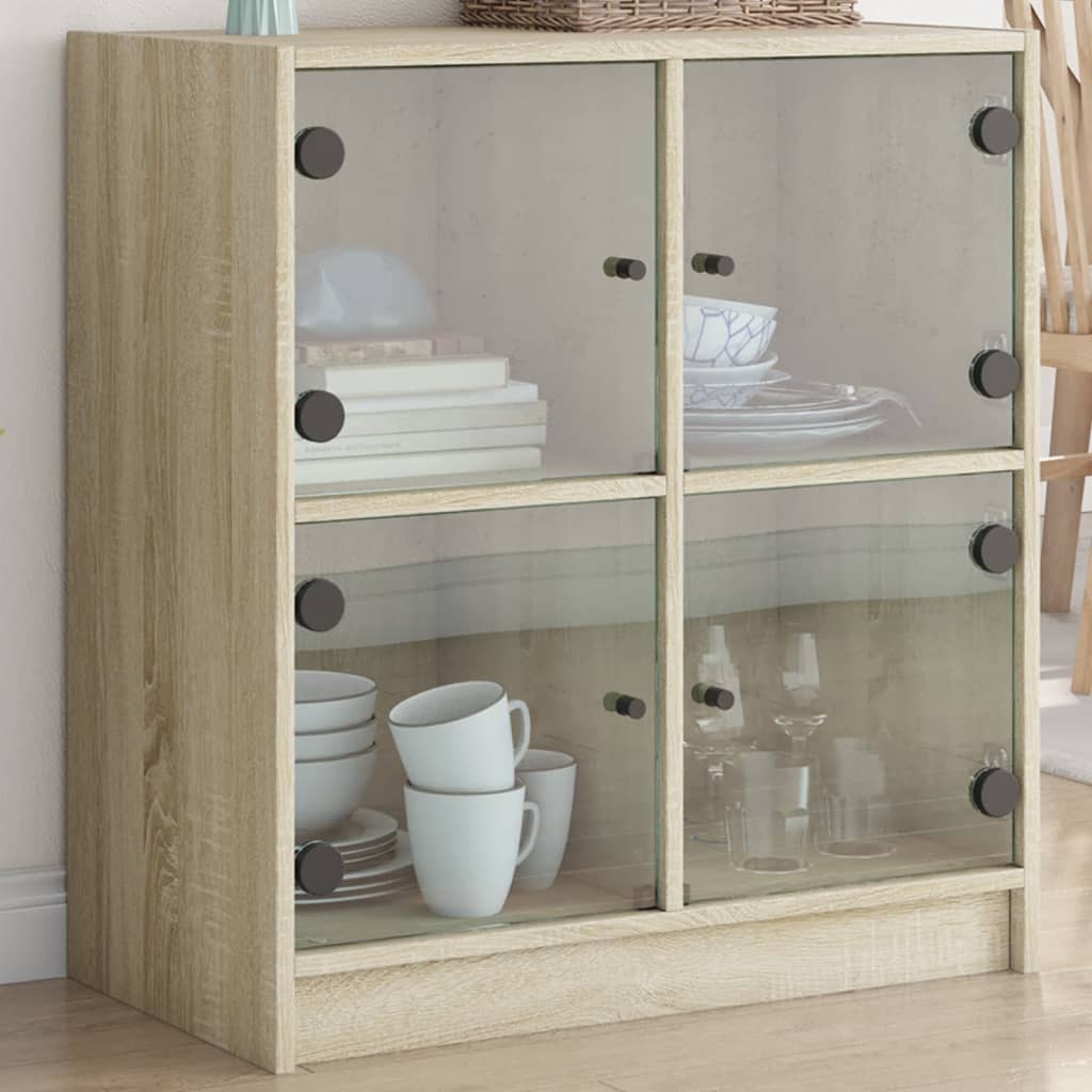 Side cabinet with glass doors sonoma oak 68x37x75.5cm