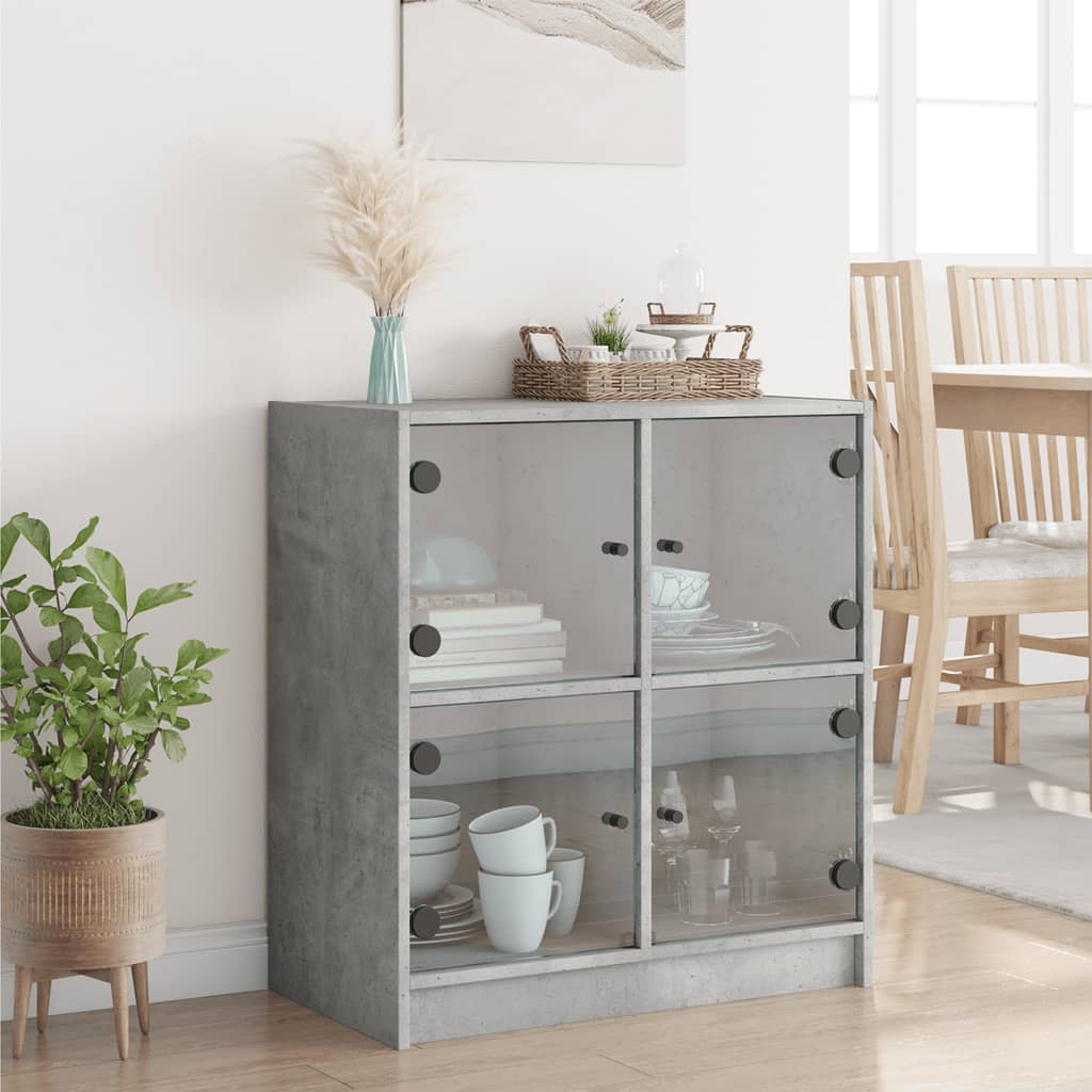 Side cabinet with concrete gray glass doors 68x37x75.5 cm