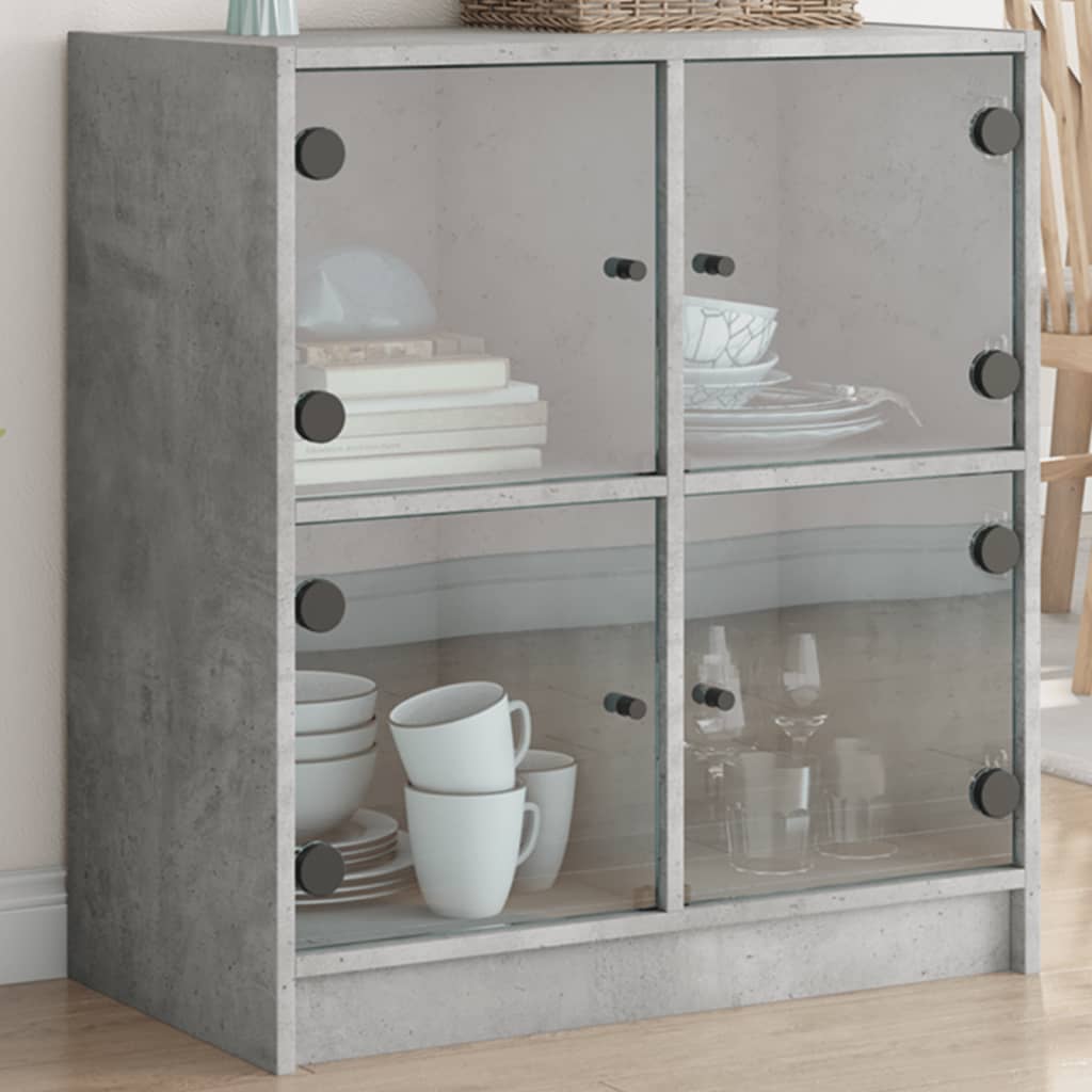 Armoire latérale avec portes en verre gris béton 68x37x75,5 cm