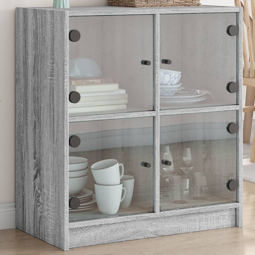 Side cabinet with glass doors sonoma gray 68x37x75.5 cm