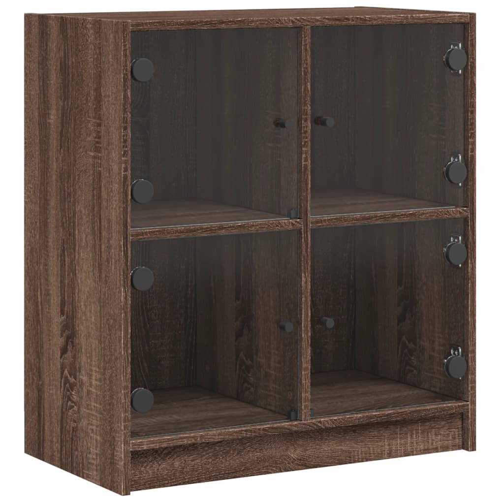 Side cabinet with glass doors brown oak 68x37x75.5cm