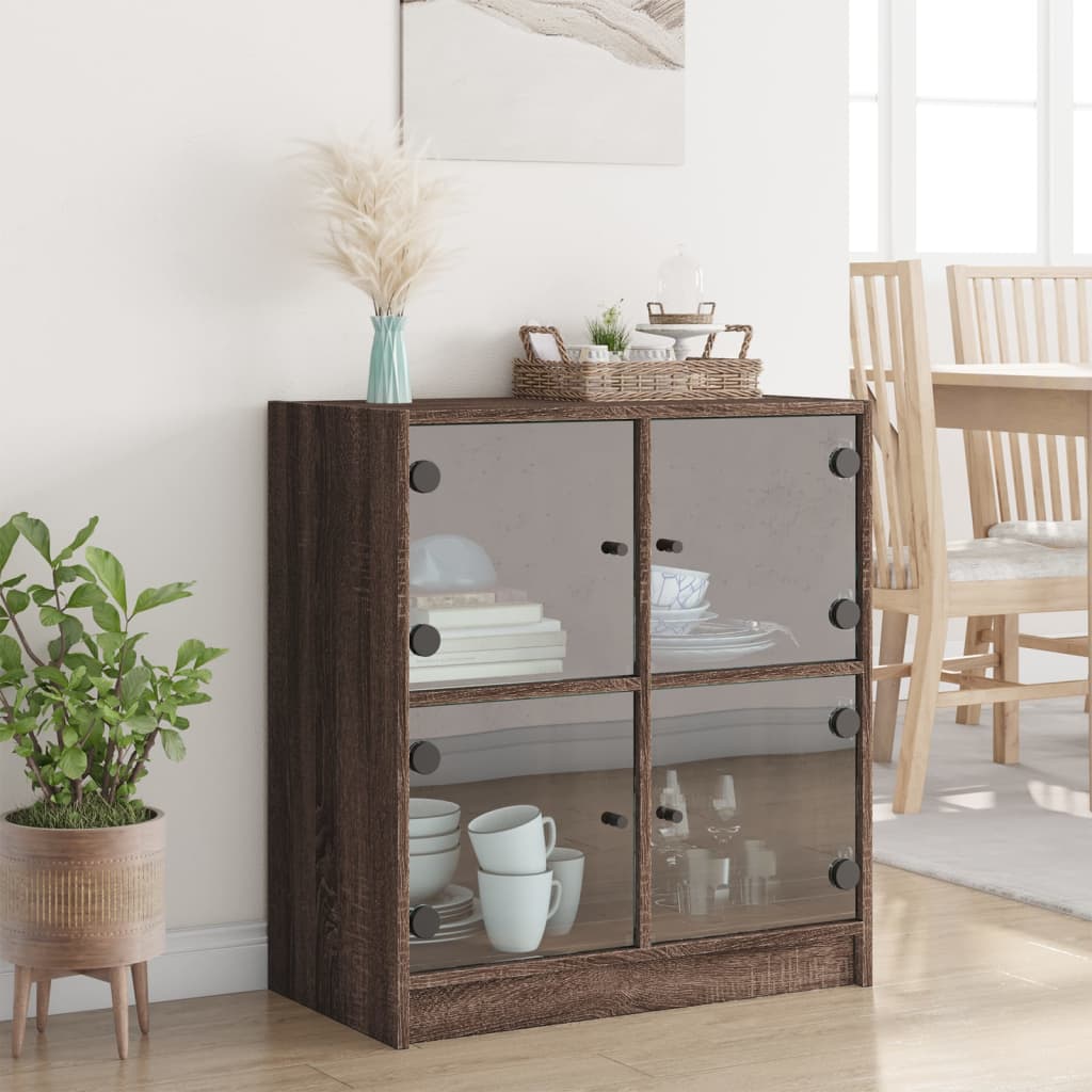 Side cabinet with glass doors brown oak 68x37x75.5cm