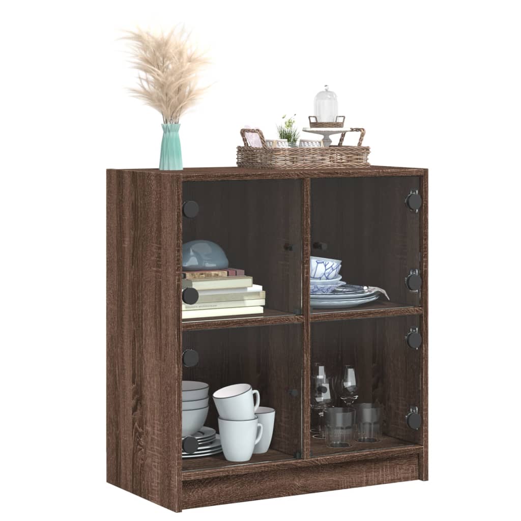 Side cabinet with glass doors brown oak 68x37x75.5cm