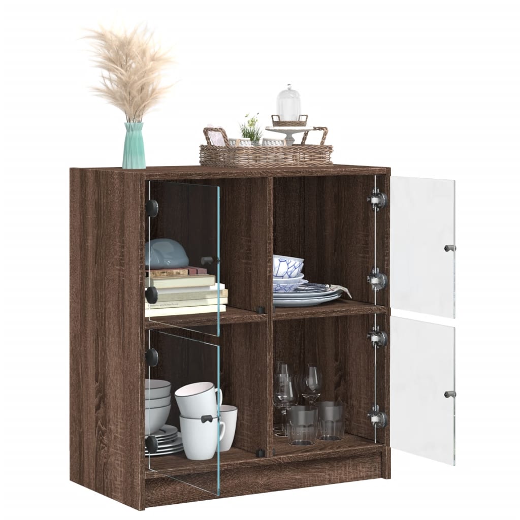 Side cabinet with glass doors brown oak 68x37x75.5cm