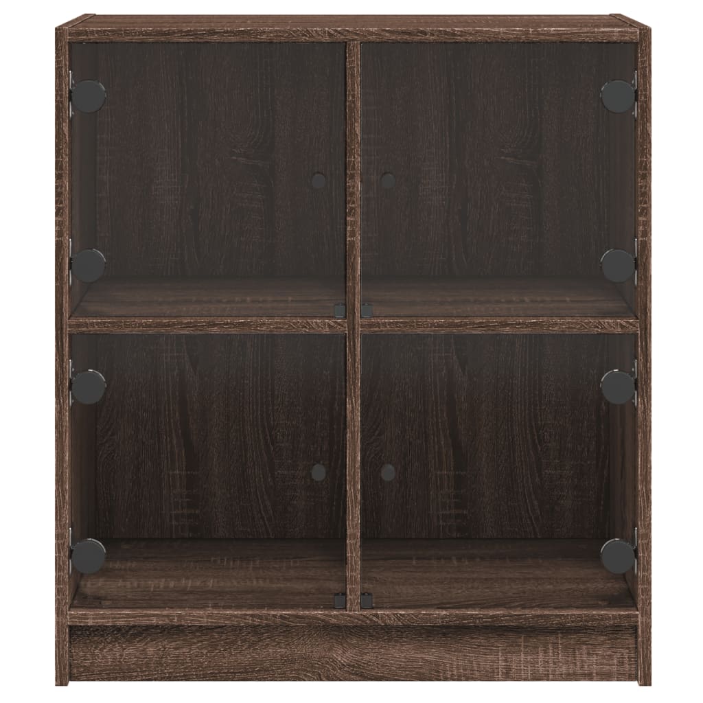 Side cabinet with glass doors brown oak 68x37x75.5cm