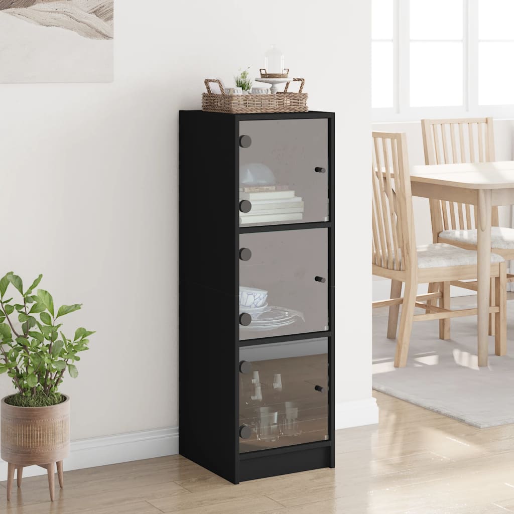 Buffet avec portes en verre noir 35x37x109 cm