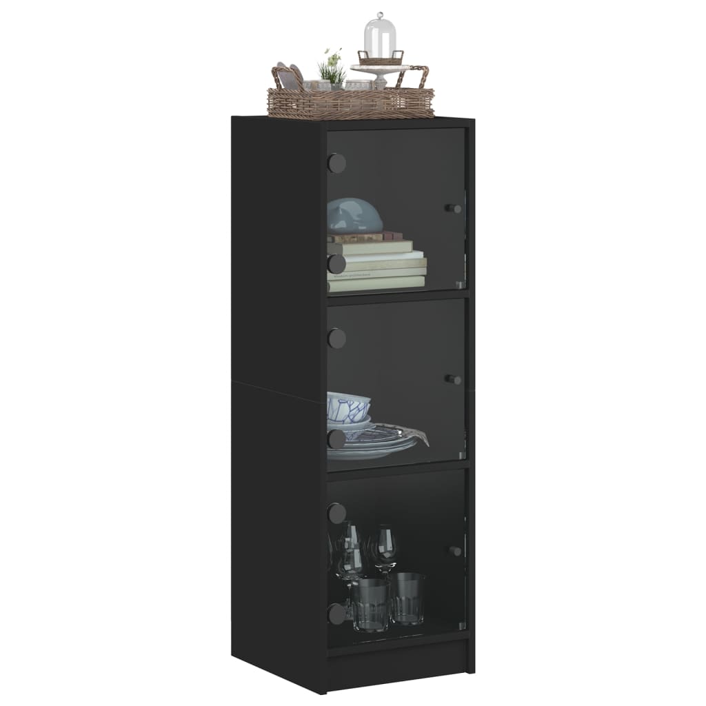 Buffet avec portes en verre noir 35x37x109 cm