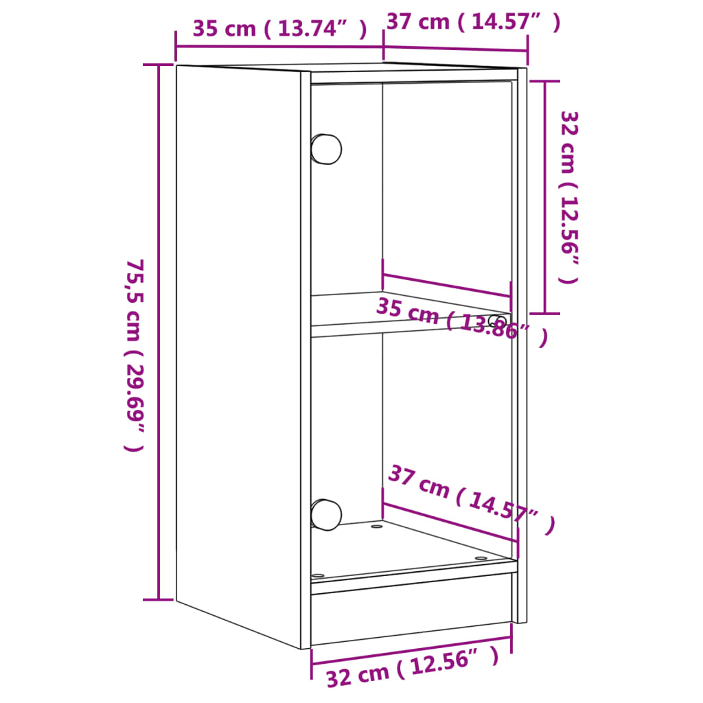 Beistellschrank mit betongrauen Glastüren 35x37x75,5 cm