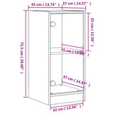 Beistellschrank mit Glastüren aus geräucherter Eiche, 35 x 37 x 75,5 cm