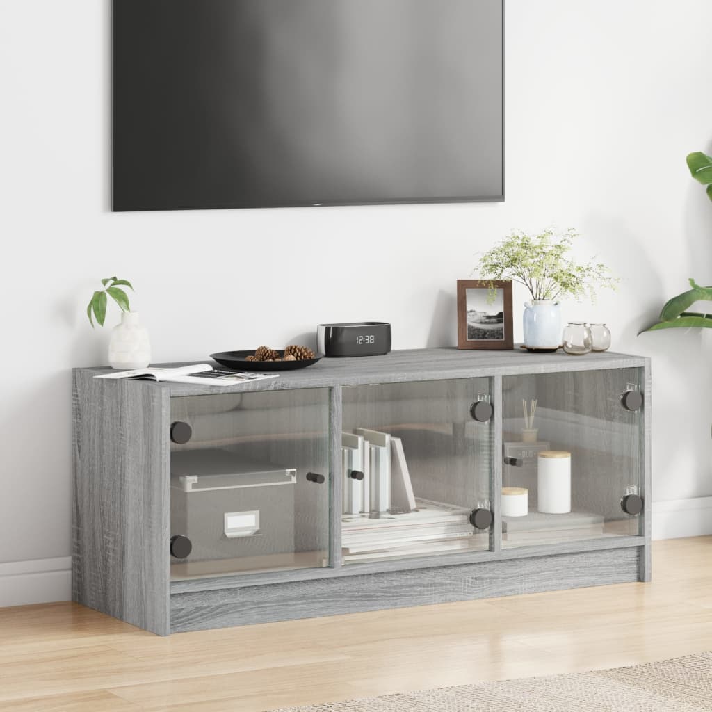 Meuble TV avec portes en verre sonoma gris 102x37x42 cm