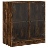 Side cabinet with glass doors smoked oak 68x37x75.5 cm