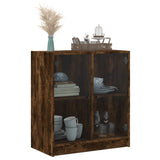 Side cabinet with glass doors smoked oak 68x37x75.5 cm