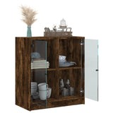 Side cabinet with glass doors smoked oak 68x37x75.5 cm