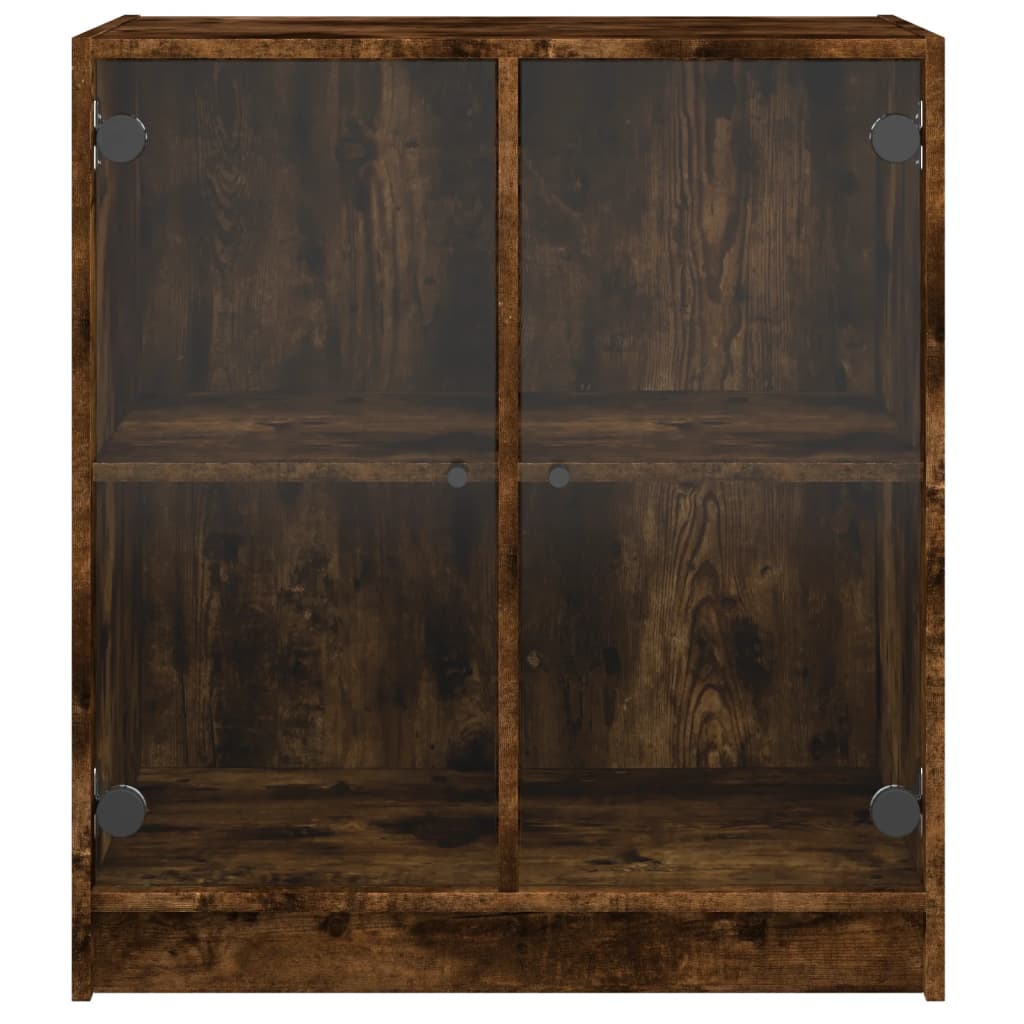 Side cabinet with glass doors smoked oak 68x37x75.5 cm