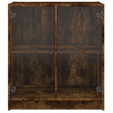 Side cabinet with glass doors smoked oak 68x37x75.5 cm