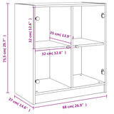 Beistellschrank mit Glastüren aus geräucherter Eiche, 68 x 37 x 75,5 cm