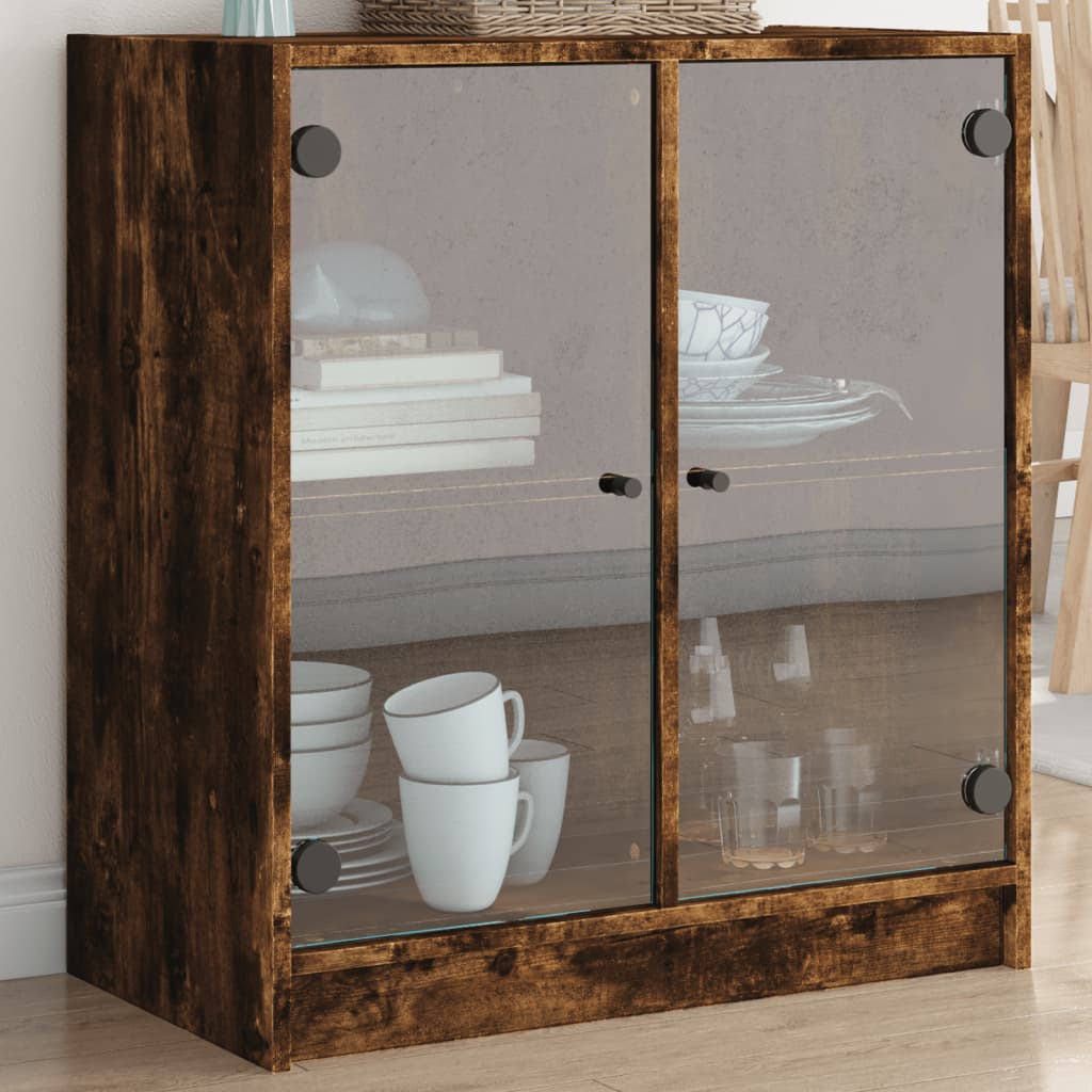 Beistellschrank mit Glastüren aus geräucherter Eiche, 68 x 37 x 75,5 cm