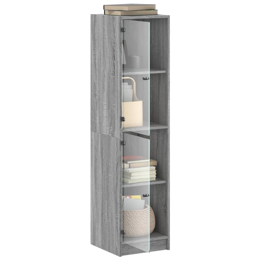 Buffet avec portes en verre sonoma gris 35x37x142 cm