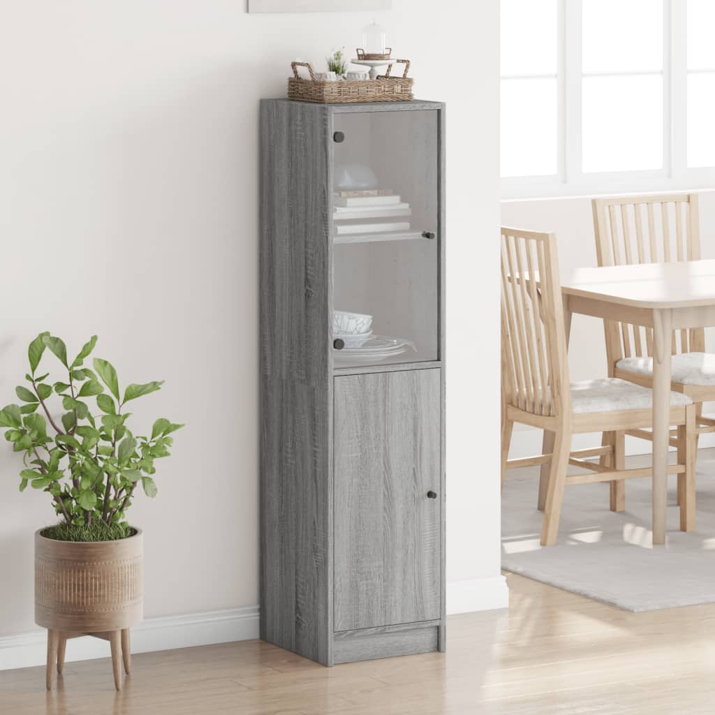 Buffet avec porte en verre sonoma gris 35x37x142 cm