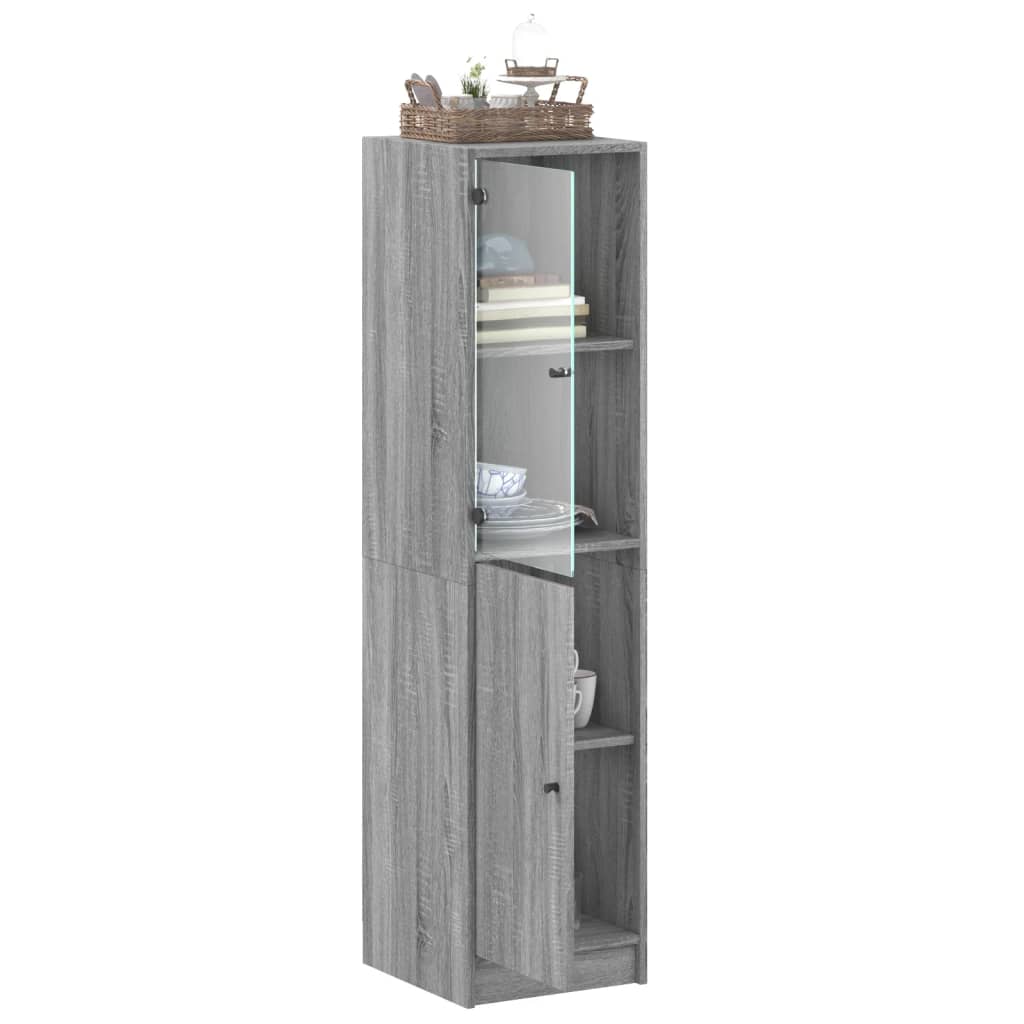 Buffet avec porte en verre sonoma gris 35x37x142 cm