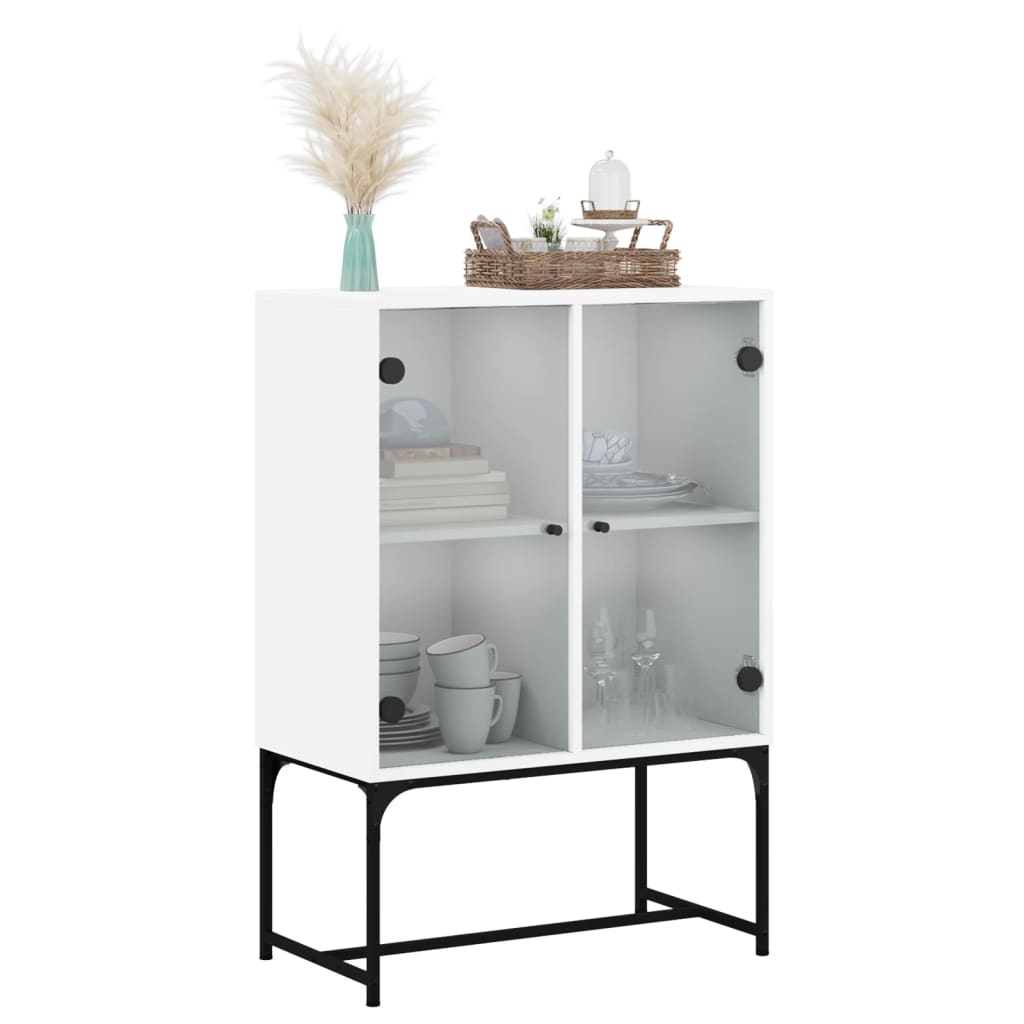 Side cabinet with white glass doors 69x37x100 cm