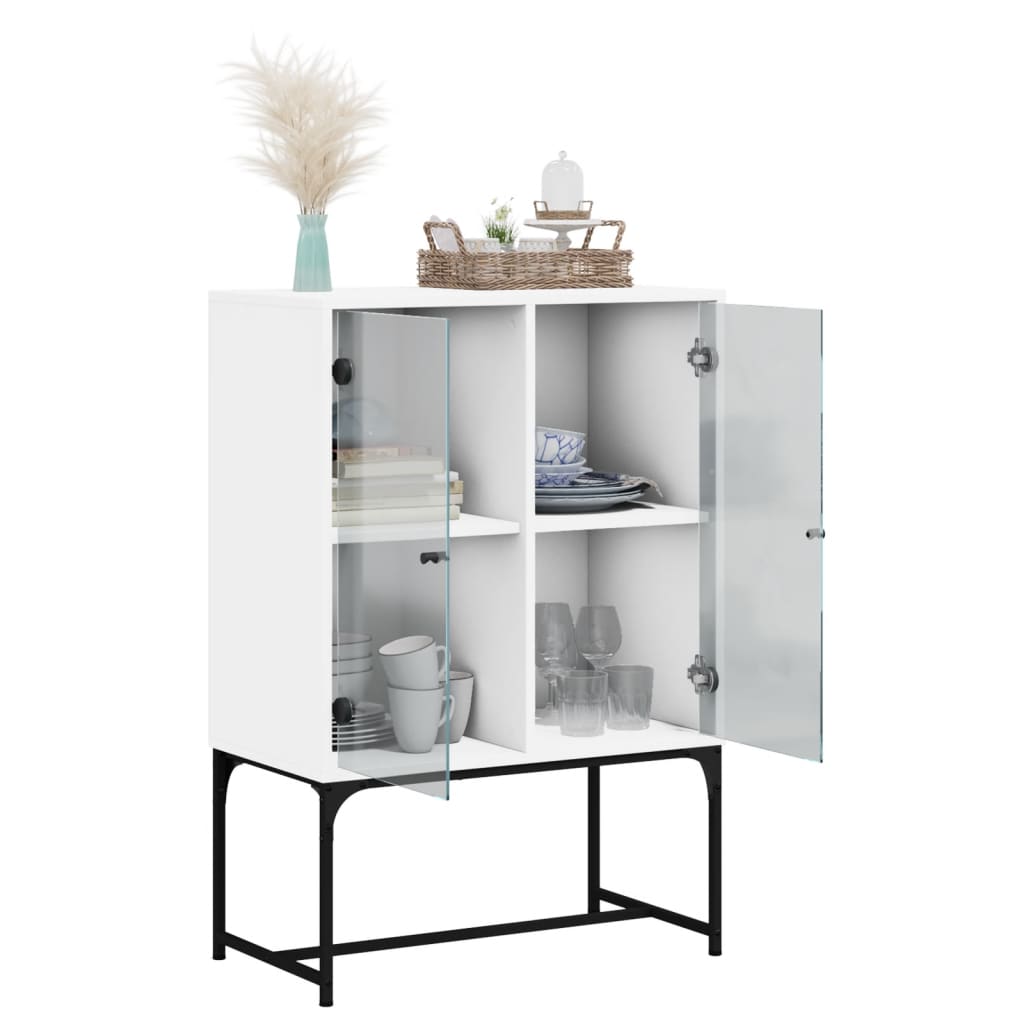 Side cabinet with white glass doors 69x37x100 cm