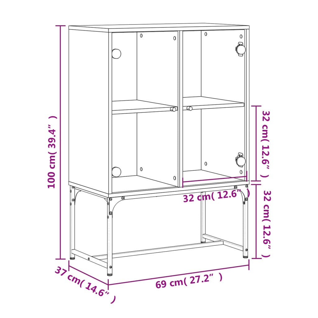 Beistellschrank mit weißen Glastüren 69x37x100 cm