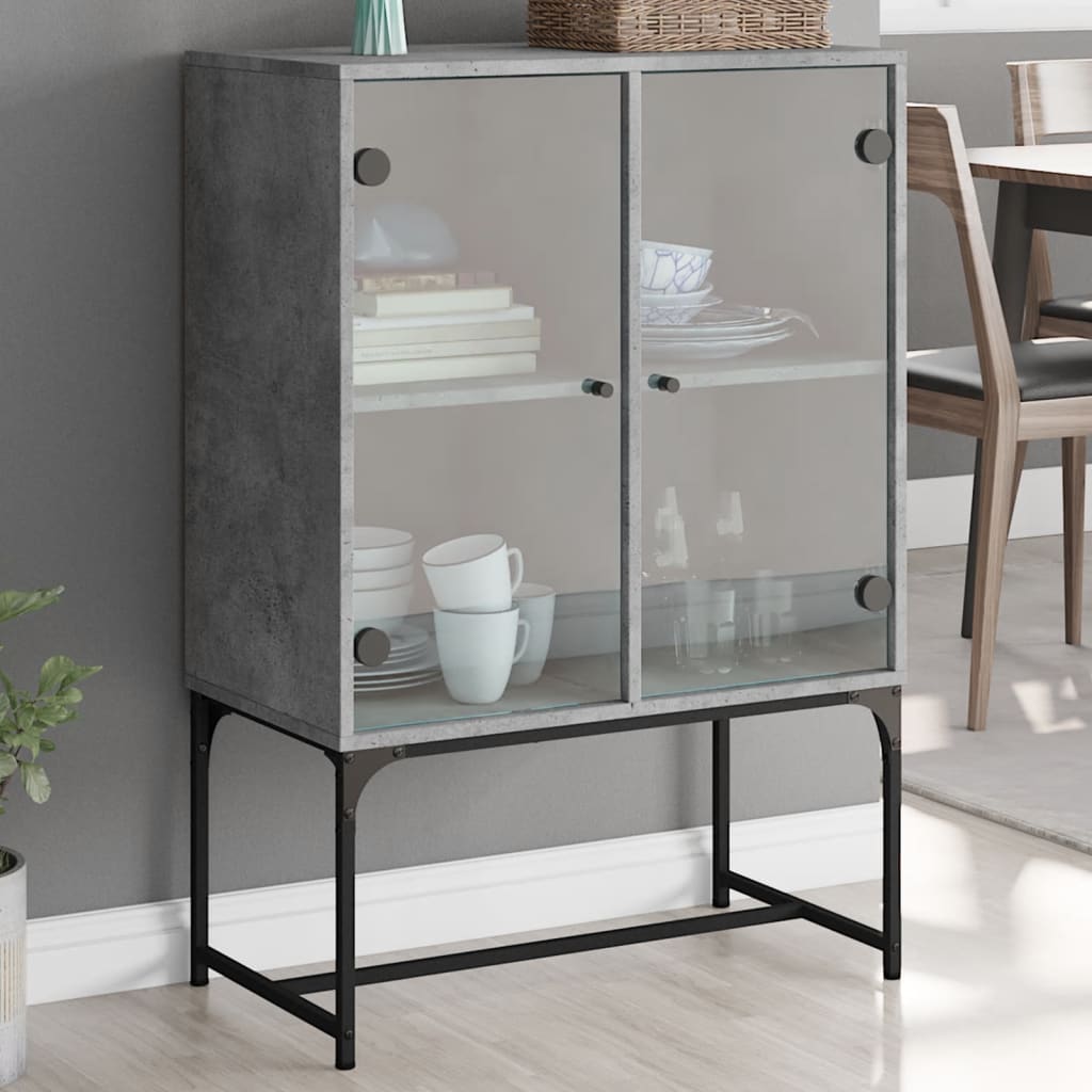 Side cabinet with concrete gray glass doors 69x37x100 cm