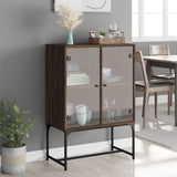 Side cabinet with glass doors brown oak 69x37x100 cm