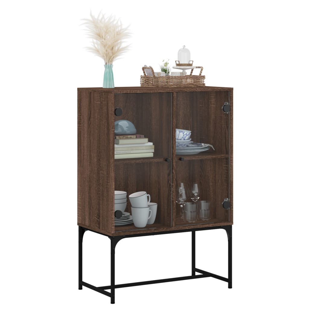 Side cabinet with glass doors brown oak 69x37x100 cm