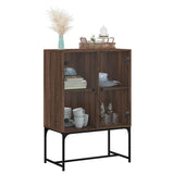 Side cabinet with glass doors brown oak 69x37x100 cm