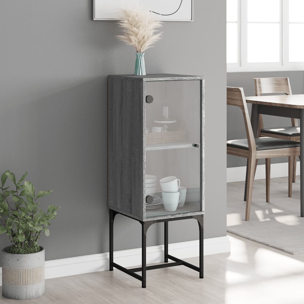 Side cabinet with glass door sonoma gray 35x37x100 cm