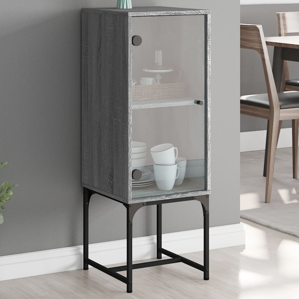 Side cabinet with glass door sonoma gray 35x37x100 cm