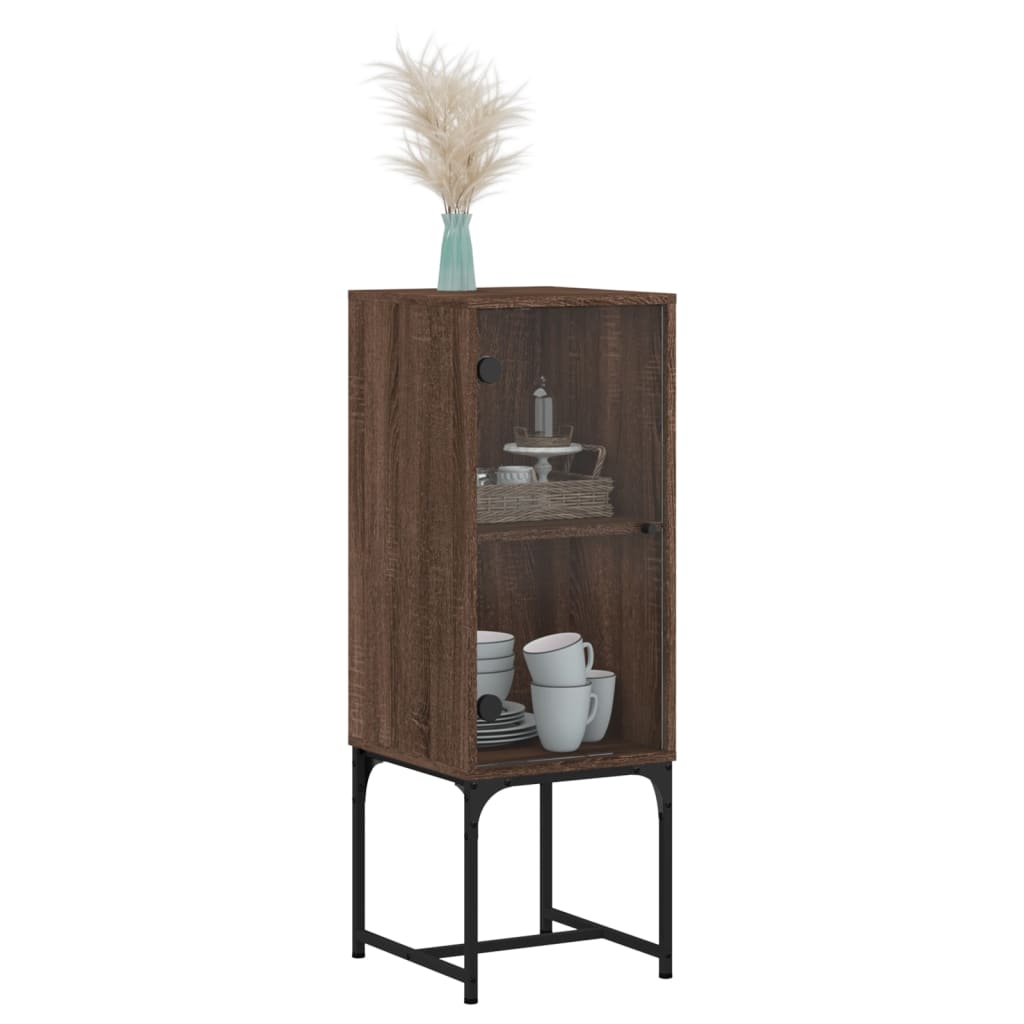 Side cabinet with glass door brown oak 35x37x100 cm