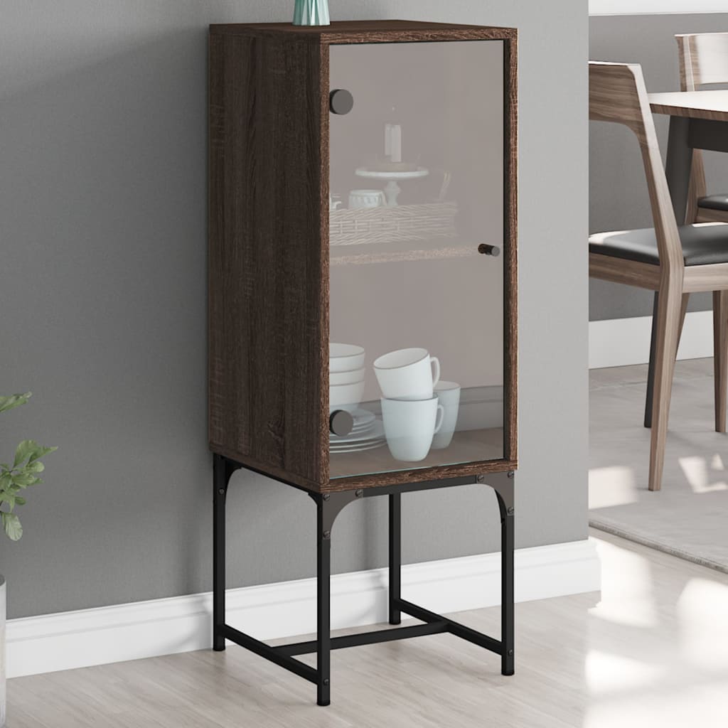 Side cabinet with glass door brown oak 35x37x100 cm