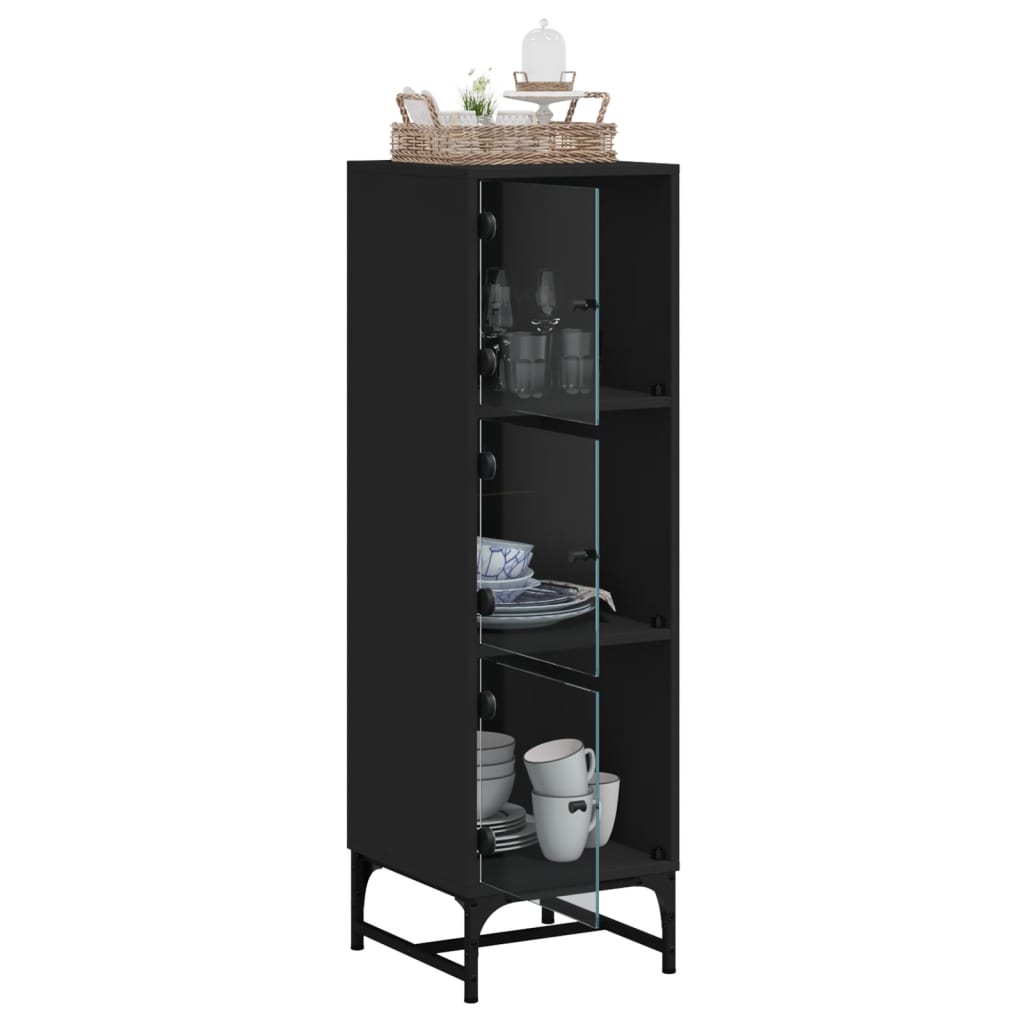 Buffet avec portes en verre noir 35x37x120 cm