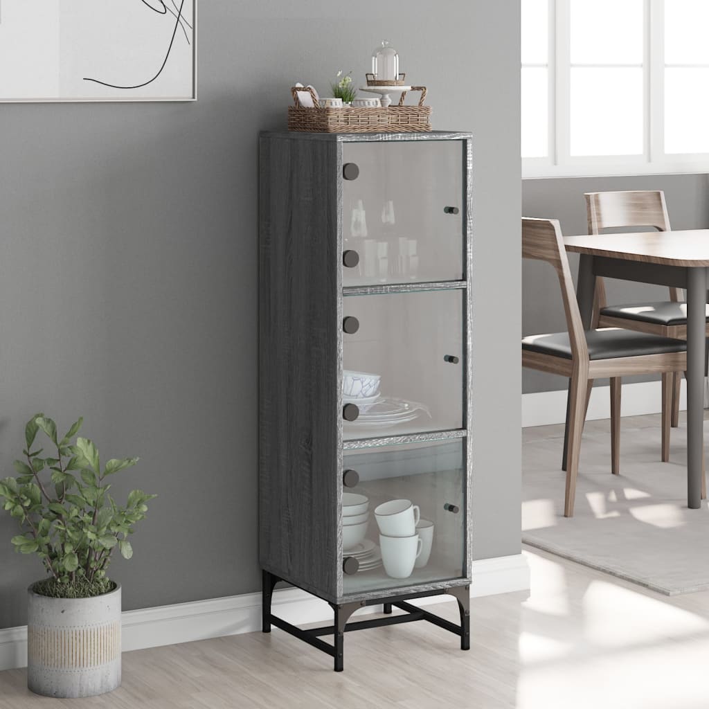 Buffet avec portes en verre sonoma gris 35x37x120 cm