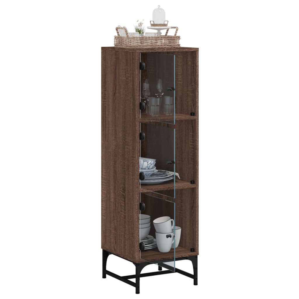 Buffet avec portes en verre chêne marron 35x37x120 cm